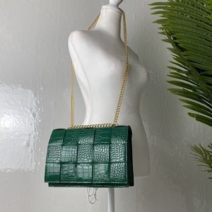 Croc Weave Flap Shoulder Bag